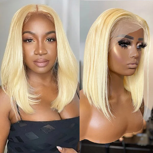 Straight Human Hair Bob Wigs #613 Blonde Color 13*4*1 T Part Lace Wigs