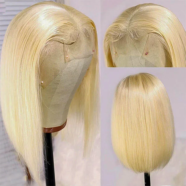 Straight Human Hair Bob Wigs #613 Blonde Color 13*4*1 T Part Lace Wigs