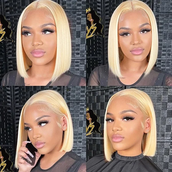 Straight Human Hair Bob Wigs #613 Blonde Color 13*4*1 T Part Lace Wigs