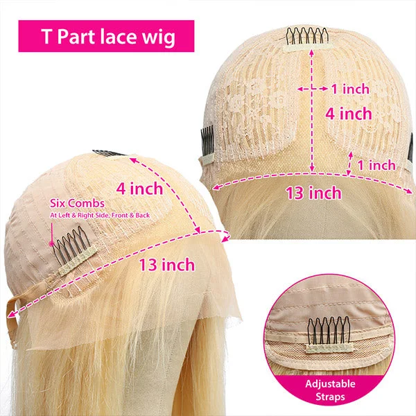 Straight Human Hair Bob Wigs #613 Blonde Color 13*4*1 T Part Lace Wigs