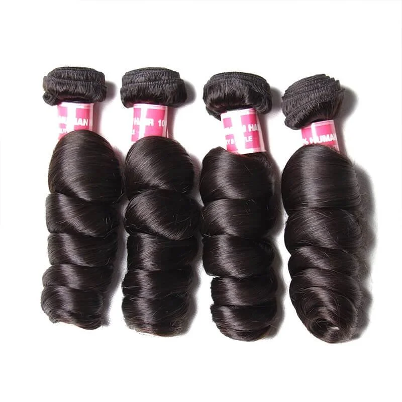 Klaiyi 8A Grade Indian Loose Wave 4 Pcs with 4*4 Lace Closure,100% Unprocessed Human Hair Weave