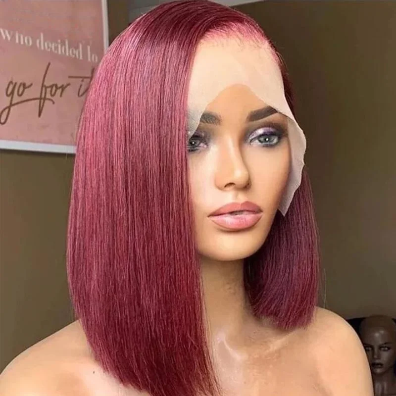 99J Burgundy Straight Bob Wig 13x4 13x6 Transparent Lace Human Hair Wigs