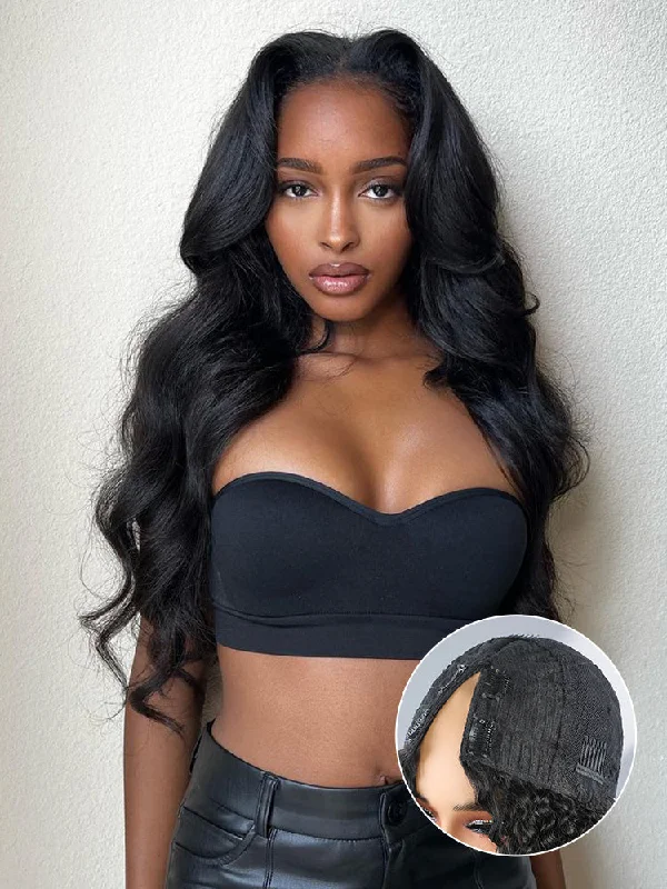 CurlyMe Body Wave Human Hair V Part Wig Glueless No Lace Same as Thin Part Wig