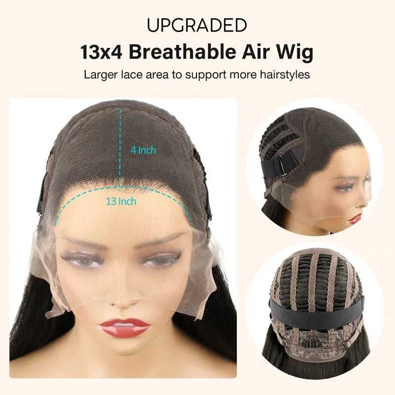 Air Wig|13x4 HD Transparent Lace Wear and Go Straight Wig with Pre Cut Lace & Bleached Knots & Pre-plucked Hairline