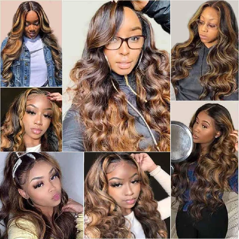 Ali Grace 13x4 Lace Front Body Wave Wigs HighLight Brown Color