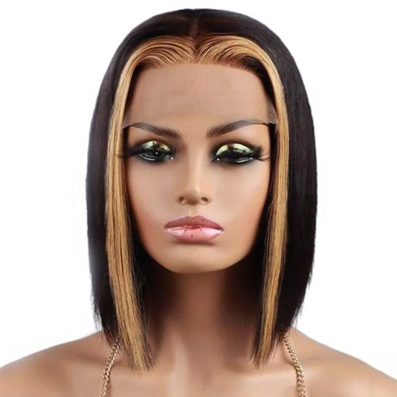 Alibonnie 1B/27 Skunk Stripe Bob Straight Wigs Human Hair  4x4 13x4 Lace Highlight Wigs