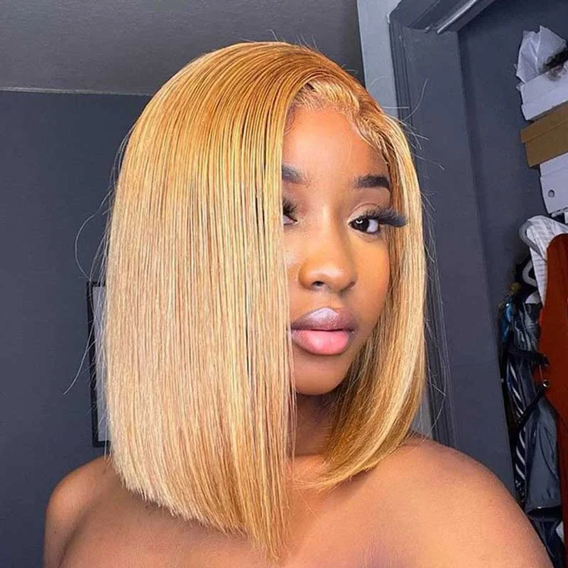 Alibonnie #27 Honey Blonde Short Straight Bob 4x4/13x4 Lace Wig Human Hair Wig For Women