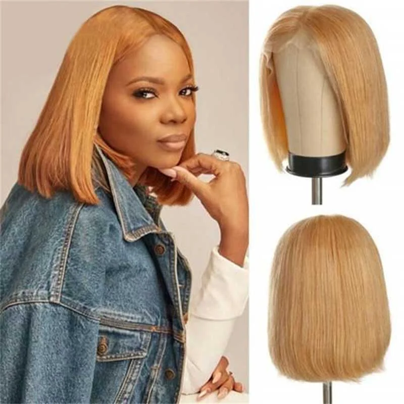 Alibonnie #27 Honey Blonde Short Straight Bob 4x4/13x4 Lace Wig Human Hair Wig For Women