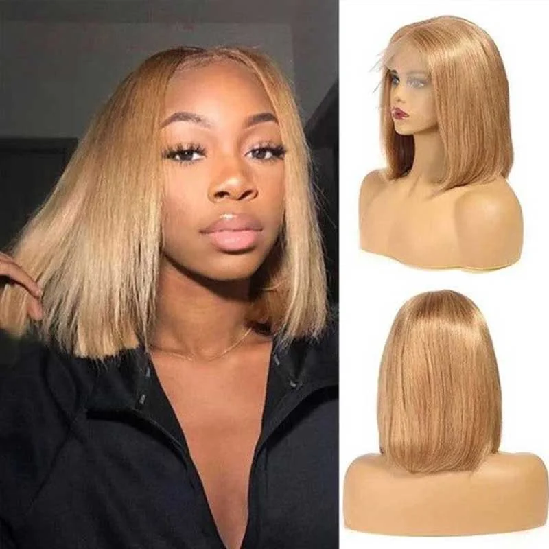 Alibonnie #27 Honey Blonde Short Straight Bob 4x4/13x4 Lace Wig Human Hair Wig For Women