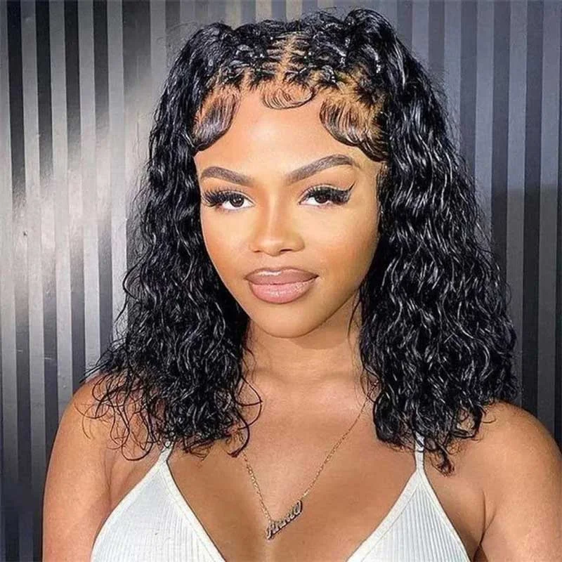 Alibonnie 4x4/13x4 Lace Closure Wigs Short Bob Water Wave Human Hair Wigs 180% Density