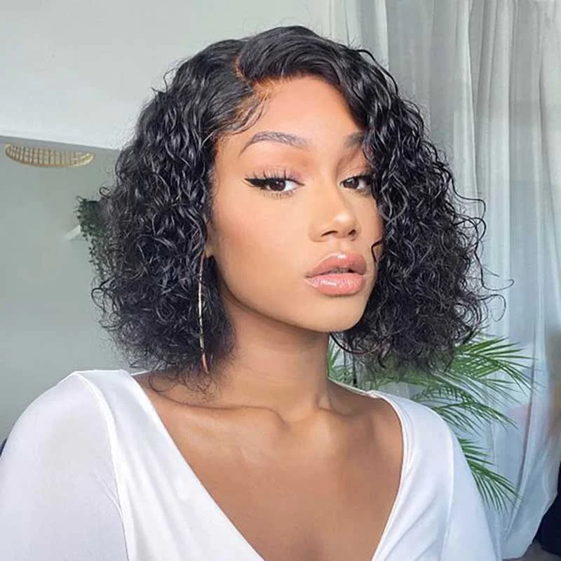 Alibonnie 4x4/13x4 Lace Closure Wigs Short Bob Water Wave Human Hair Wigs 180% Density