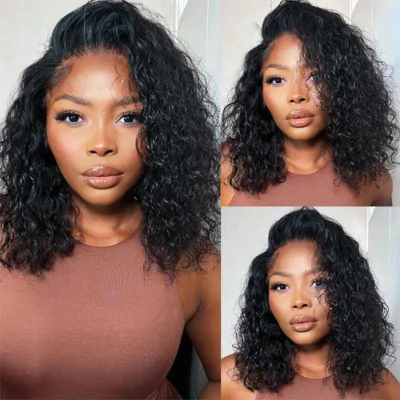 Alibonnie 4x4/13x4 Lace Closure Wigs Short Bob Water Wave Human Hair Wigs 180% Density