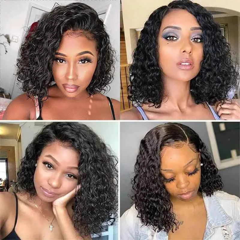 Alibonnie 4x4/13x4 Lace Closure Wigs Short Bob Water Wave Human Hair Wigs 180% Density