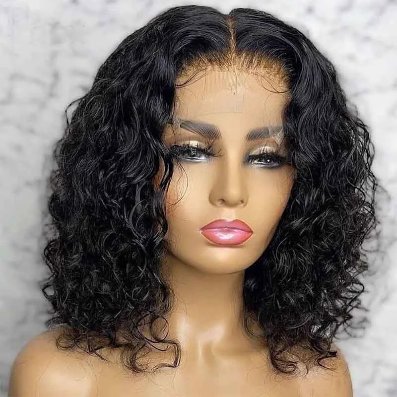 Alibonnie 4x4/13x4 Lace Closure Wigs Short Bob Water Wave Human Hair Wigs 180% Density