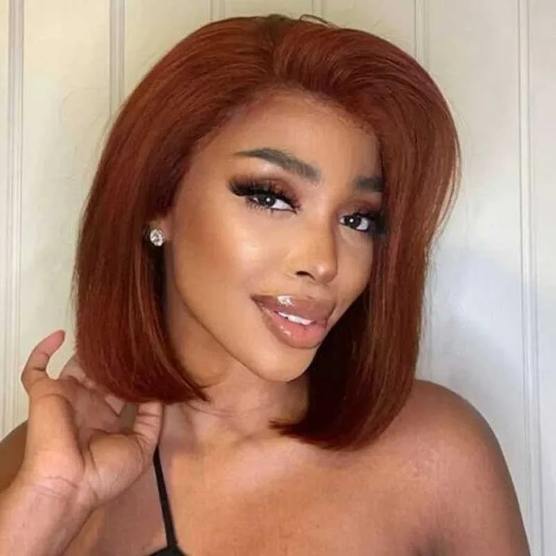 Alibonnie Reddish Brown Color Straight Bob Wigs 4x4 13x4 Lace Closure Human Hair Wigs