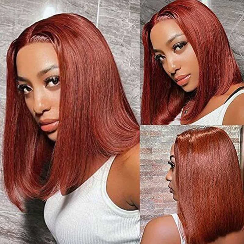 Alibonnie Reddish Brown Color Straight Bob Wigs 4x4 13x4 Lace Closure Human Hair Wigs