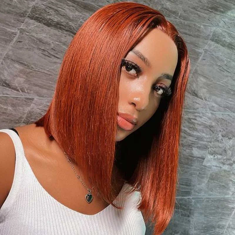 Alibonnie Reddish Brown Color Straight Bob Wigs 4x4 13x4 Lace Closure Human Hair Wigs