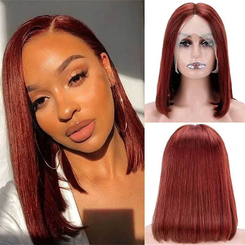 Alibonnie Reddish Brown Color Straight Bob Wigs 4x4 13x4 Lace Closure Human Hair Wigs