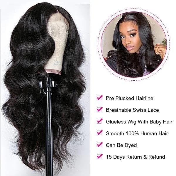 Body Wave 4x4 Closure Wig Pre Plucked Human Hair Wigs With Baby Hair