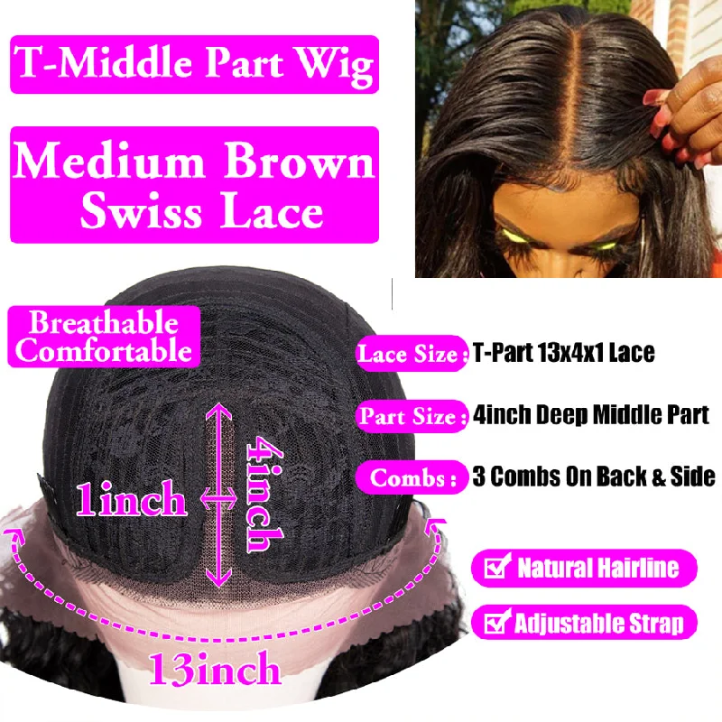 Body Wave Lace Part Human Hair Wig Preplucked 150% Density Middle Part Frontal Wigs - Amanda Hair