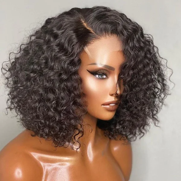 Angie Queen 5x5 Glueless Closure Wig deep wave Human Hair Short Bob Lace Wigs