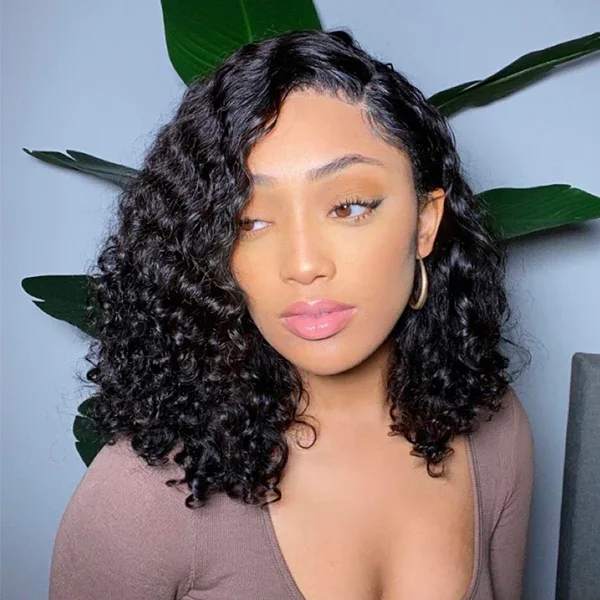 Angie Queen 5x5 Glueless Closure Wig deep wave Human Hair Short Bob Lace Wigs