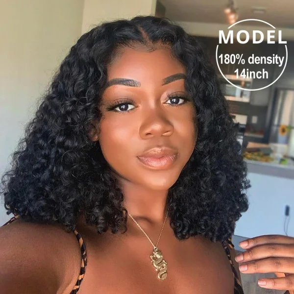 Angie Queen 5x5 Glueless Closure Wig deep wave Human Hair Short Bob Lace Wigs