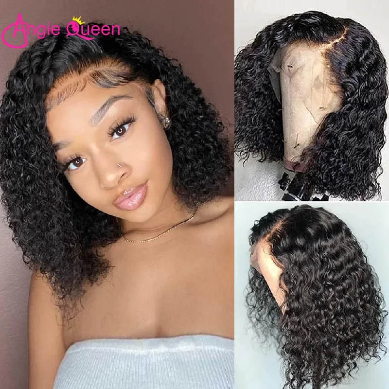 Angie Queen Bob Lace Wigs Indian Curly Human Hair Wigs Pre-plucked