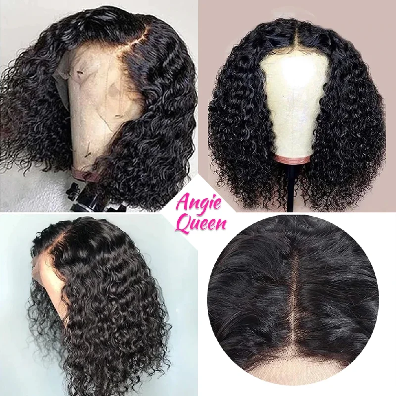 Angie Queen Bob Lace Wigs Indian Curly Human Hair Wigs Pre-plucked