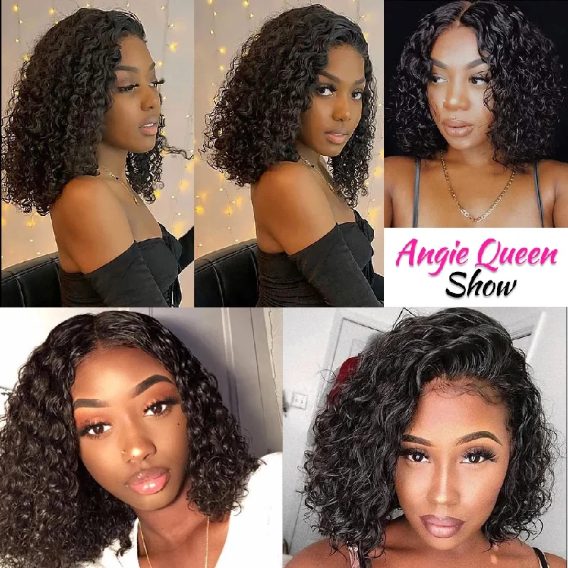 Angie Queen Bob Lace Wigs Indian Curly Human Hair Wigs Pre-plucked