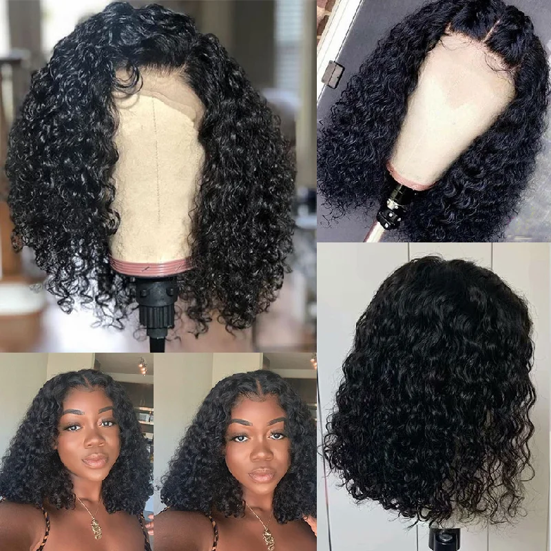 Angie Queen Bob Lace Wigs Indian Deep Wave Human Hair Wigs Pre-plucked