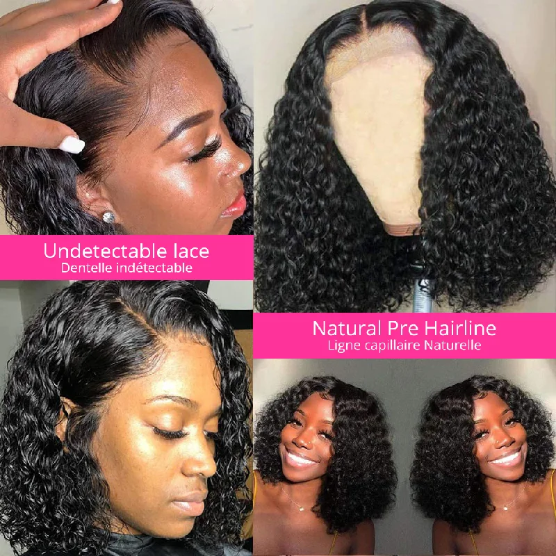 Angie Queen Bob Lace Wigs Indian Deep Wave Human Hair Wigs Pre-plucked