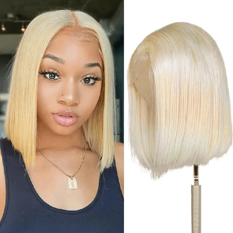 Angie Queen Short Bob Lace Front Wigs Straight 613 Blonde Brazilian Human Hair Wigs