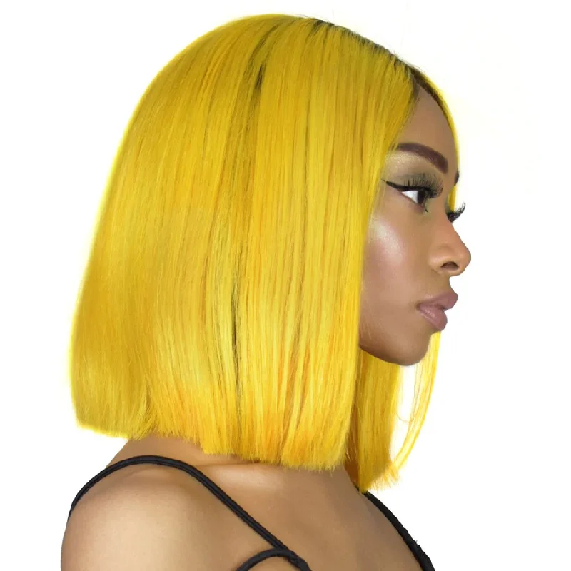 Angie Queen T1b/Yellow Straight Middle Part Frontal Lace Bob Wig