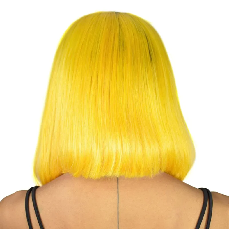 Angie Queen T1b/Yellow Straight Middle Part Frontal Lace Bob Wig