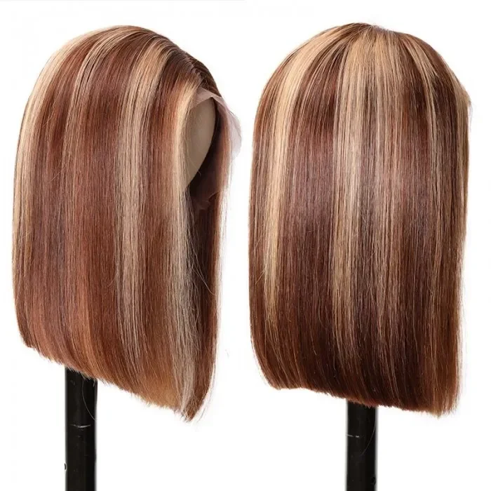 AngieQueen 13x4 Highlight Straight Bob Lace Front Virgin Hair Wigs Ombre Color Pre Plucked