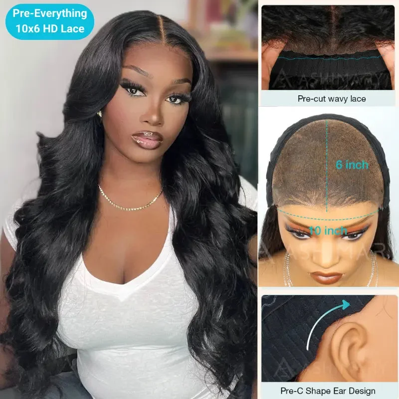 Ashimary 10x6 Parting Max Glueless Bye Bye Knots Wig Body Wave Pre Cut Lace Wigs