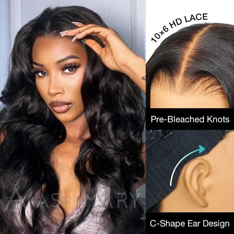 Ashimary 10x6 Parting Max Glueless Bye Bye Knots Wig Body Wave Pre Cut Lace Wigs