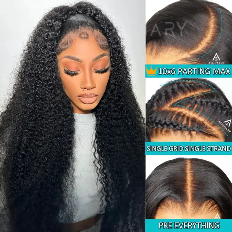 Ashimary Kinky Curly 10x6 Parting Max Melting Lace Glueless Human Hair Wig Bye Bye Knots Pre Cut Lace Wig