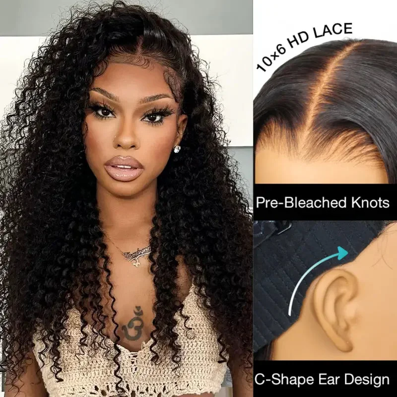 Ashimary Kinky Curly 10x6 Parting Max Melting Lace Glueless Human Hair Wig Bye Bye Knots Pre Cut Lace Wig