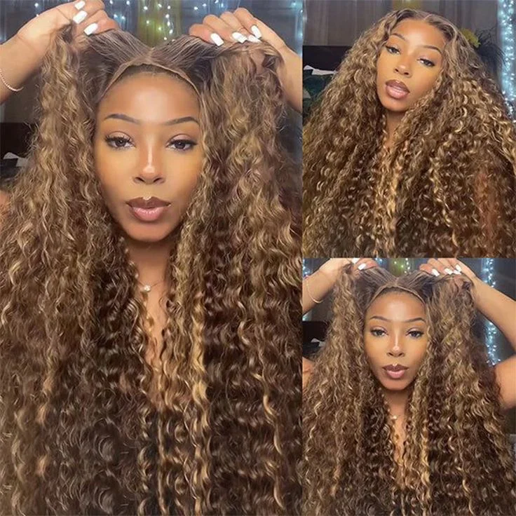 Flowy Bohemian Curly Wear And Go P4/27 Highlight Piano Color Water Wave Ready to Wear Wig with Pre Plucked Hairline & Bleached Knots