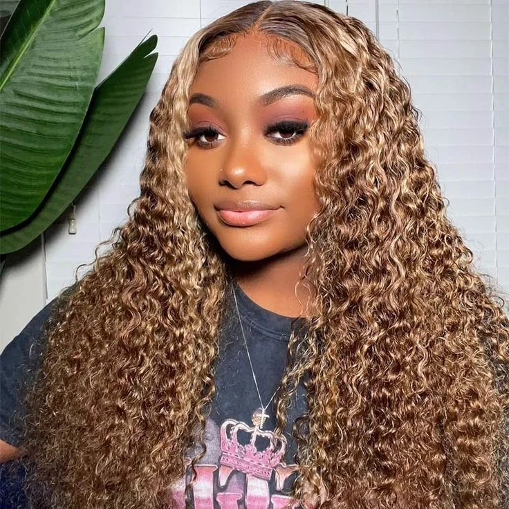 Flowy Bohemian Curly Wear And Go P4/27 Highlight Piano Color Water Wave Ready to Wear Wig with Pre Plucked Hairline & Bleached Knots