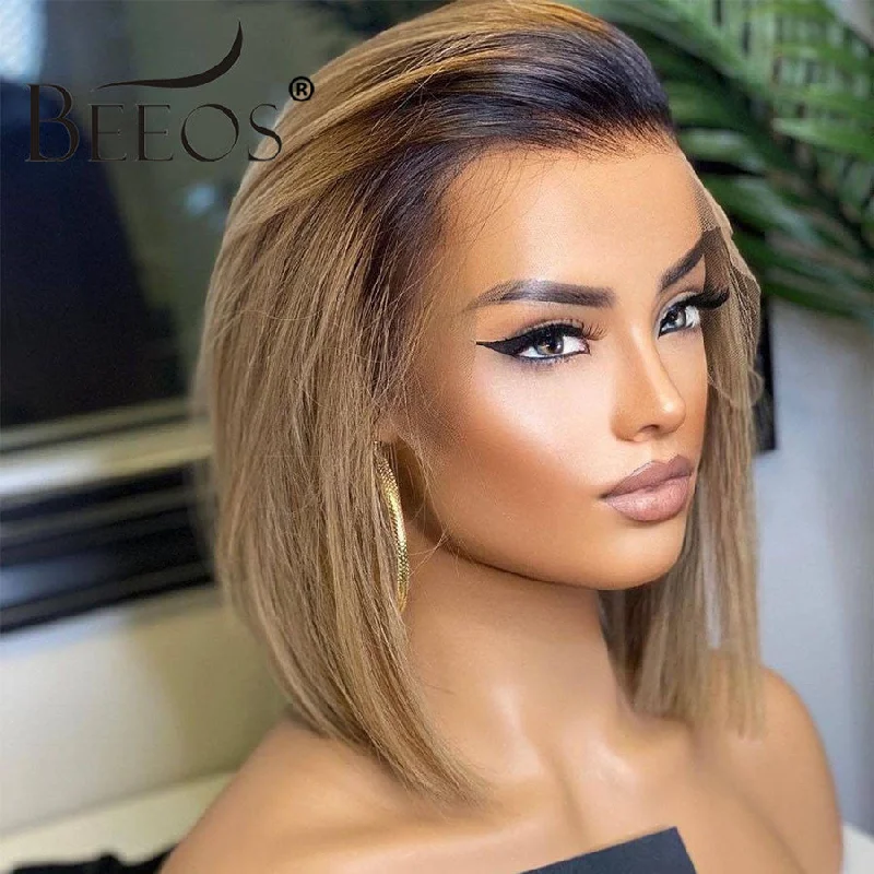 BEEOS SKINLIKE Real HD Lace Front Bob Wig Ombre Ash Blonde Straight BL052 | Ship From Amazon