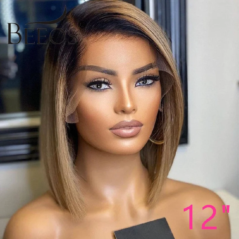 BEEOS SKINLIKE Real HD Lace Front Bob Wig Ombre Ash Blonde Straight BL052 | Ship From Amazon