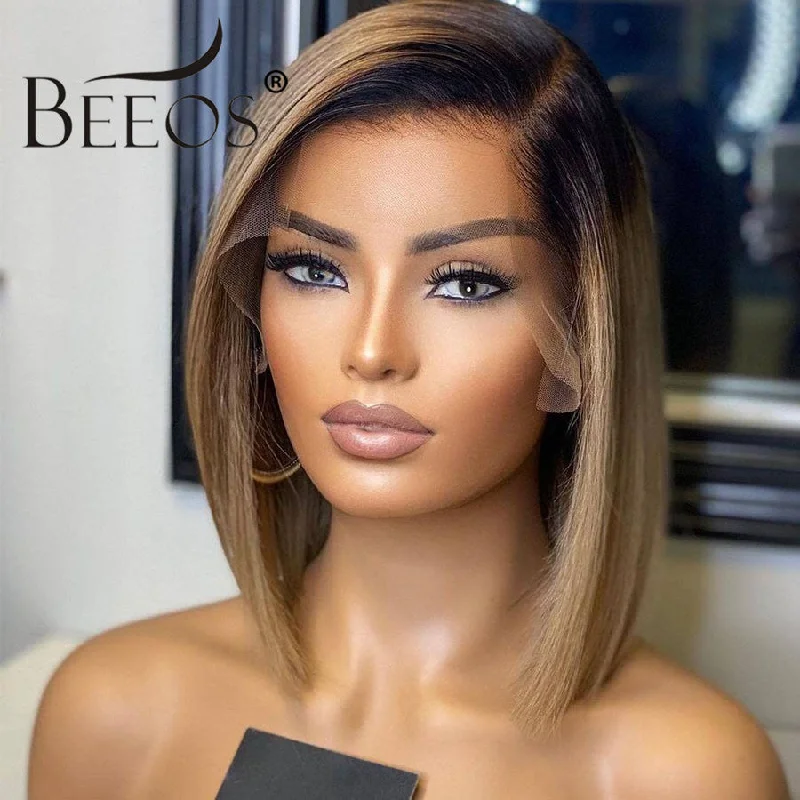 BEEOS SKINLIKE Real HD Lace Front Bob Wig Ombre Ash Blonde Straight BL052 | Ship From Amazon