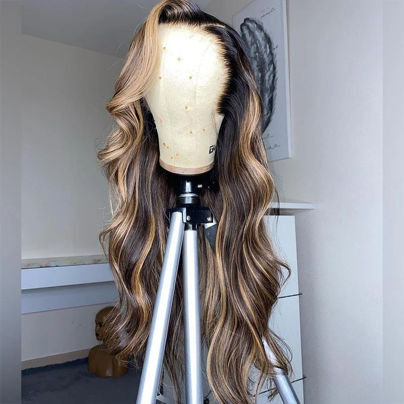 Beeos 13x6 SKINLIKE Real HD Lace Full Frontal Wig Ombre Balayage Highlight Body Wave BL046