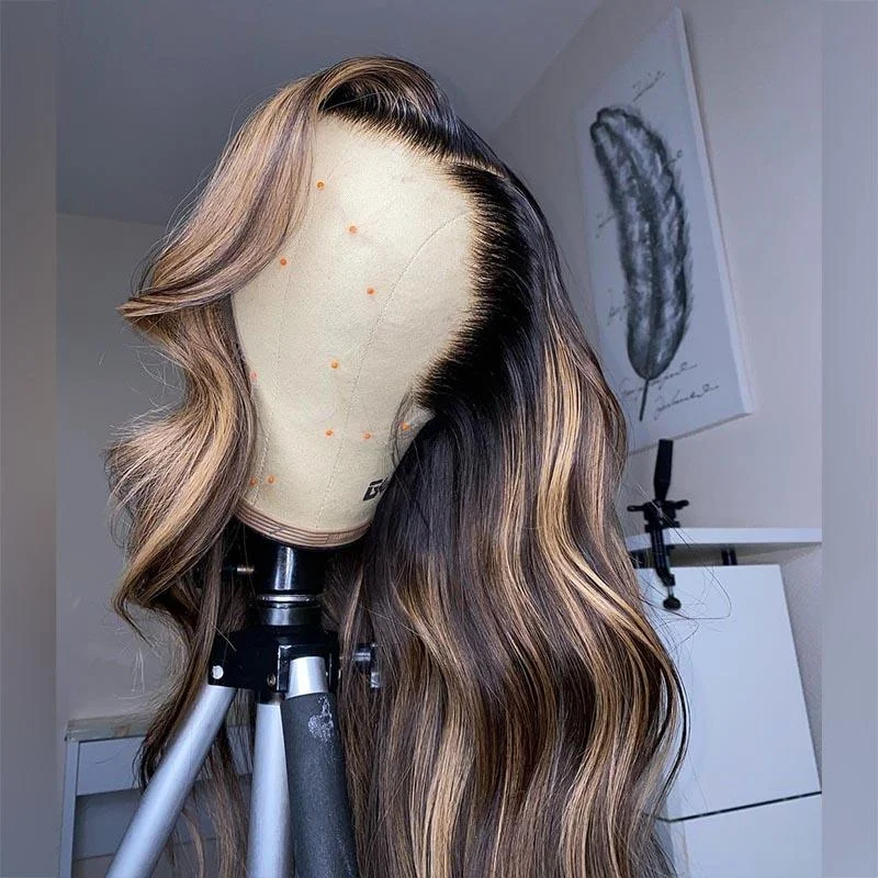 Beeos 13x6 SKINLIKE Real HD Lace Full Frontal Wig Ombre Balayage Highlight Body Wave BL046