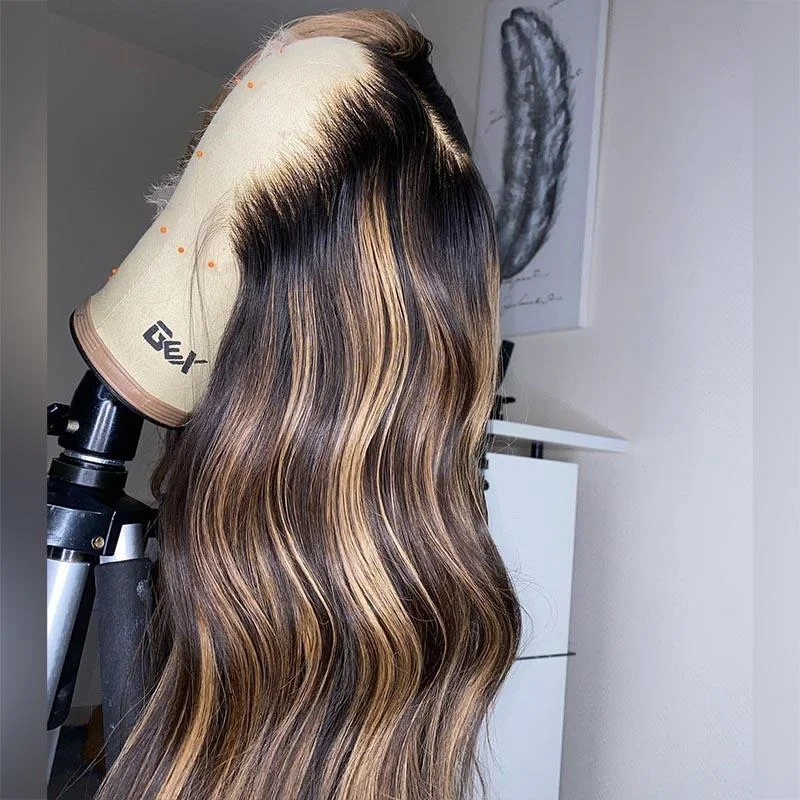 Beeos 13x6 SKINLIKE Real HD Lace Full Frontal Wig Ombre Balayage Highlight Body Wave BL046