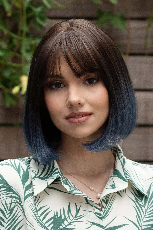 Blue Ombre Synthetic Bob Wig with Bangs Grace