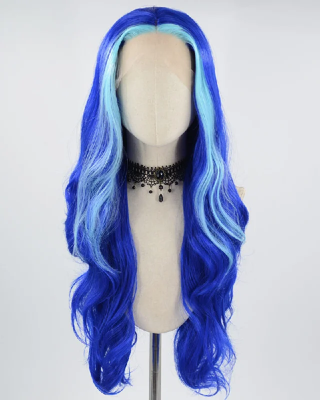 Blue Skunk Stripe Long Synthetic Lace Front Wig WW575